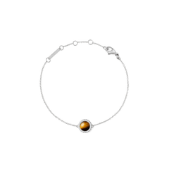 Silver Audrey bracelet with domed tiger eye stone and cubic zirconia accents on a fine adjustable chain, elegant and minimalist.