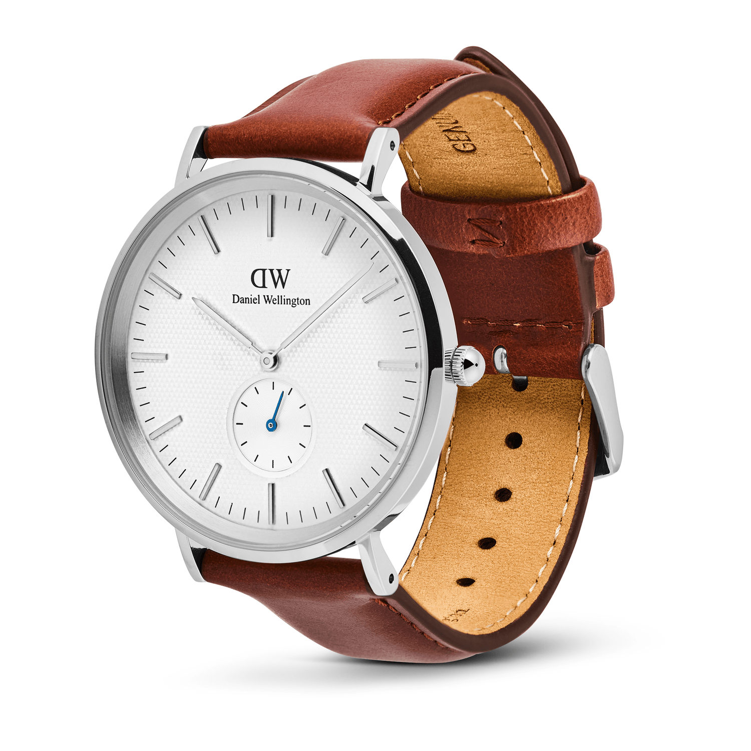 Classic Multi-Eye St Mawes Off-white Sunray Silver men’s watch with a textured off-white dial, blue sub-second hand, polished silver stainless steel case, and a genuine brown leather strap.