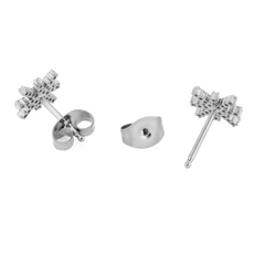 Back view of Mirelle Star Earring Silver stud earrings, highlighting the secure stud fastening and polished stainless steel construction with intricate starburst detailing.