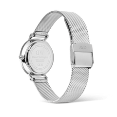 Back view of Petite Reflection Silver women’s watch with engraved case, polished mesh strap, and secure clasp buckle.