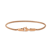 Slim rose gold mesh bracelet with a polished lobster clasp, crafted from 316L stainless steel and featuring a delicate, modern design.