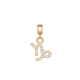 Capricorn zodiac charm in gold, embellished with sparkling cubic zirconia crystals and a secure gold clasp, perfect for personalising jewellery.