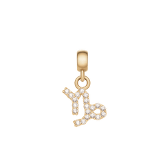 Capricorn zodiac charm in gold, embellished with sparkling cubic zirconia crystals and a secure gold clasp, perfect for personalising jewellery.