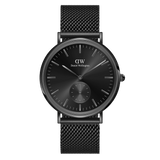 Classic Multi-Eye Ashfield Onyx men’s watch featuring a sleek black mesh strap, minimalist black dial with multi-eye display, and refined stainless steel case.