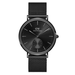 Classic Multi-Eye Ashfield Onyx men’s watch featuring a sleek black mesh strap, minimalist black dial with multi-eye display, and refined stainless steel case.