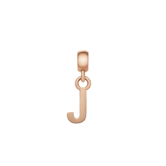 Rose gold letter J charm with a polished, minimalist design, crafted from stainless steel and featuring an anti-slip silicone lining for secure attachment to bracelets or necklaces.