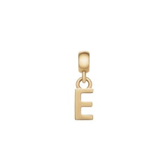 Gold letter E charm with a petite, polished finish and minimalist style, featuring an adjustable clasp for easy attachment to your favourite bracelet or necklace.