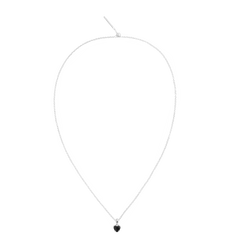 Delicate sterling silver necklace featuring a heart-shaped black crystal charm, designed for an elegant and timeless finish.