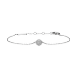 Delicate silver chain bracelet featuring a round pavé pendant set with sparkling cubic zirconia crystals and an adjustable clasp.