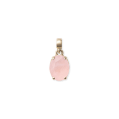 Oval rose quartz charm with a softly faceted pink gemstone, set in a gold-plated stainless steel frame and finished with a polished gold bail, ideal for necklaces or bracelets.