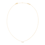 Delicate gold necklace featuring a fine chain and a central infinity symbol adorned with white cubic zirconia crystals, designed for an elegant and timeless look.