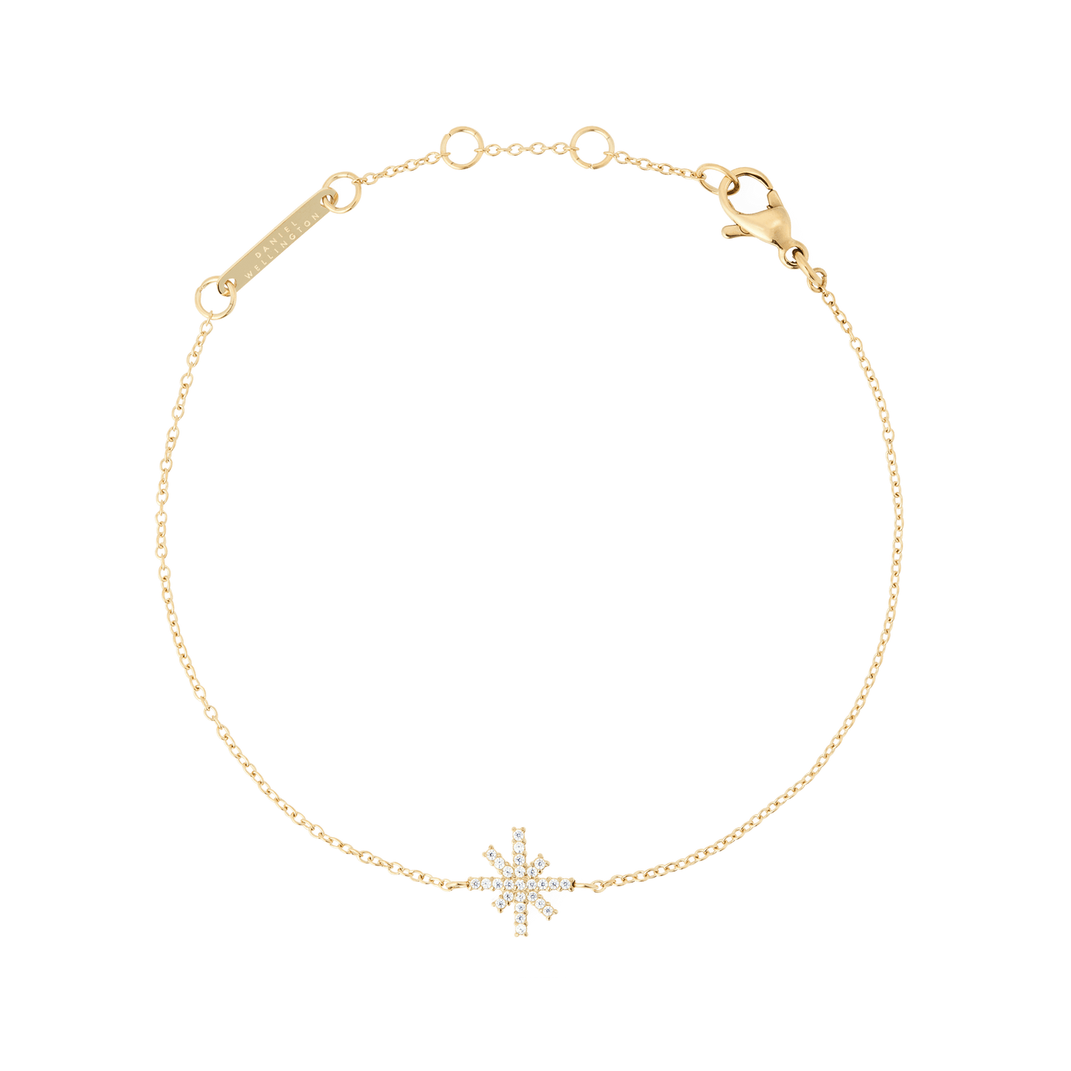 Delicate gold bracelet featuring a fine chain and a central star-shaped charm set with sparkling white cubic zirconia, finished with an adjustable clasp for a comfortable fit.