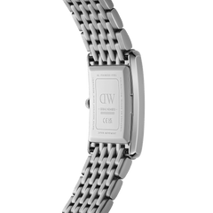 Back view of Bound 9-Link Silver women’s watch showing stainless steel case, engraved details and polished 9-link bracelet.