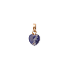 Heart-shaped rose gold charm featuring a polished blue spot stone with natural veining, attached to a sleek rose gold bail, ideal for bracelets or necklaces.