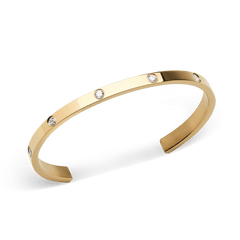 Classic Lumine Bracelet Gold 55mm featuring a sleek open bangle design in polished gold-tone stainless steel, set with eight sparkling cubic zirconia crystals for a refined, modern finish.