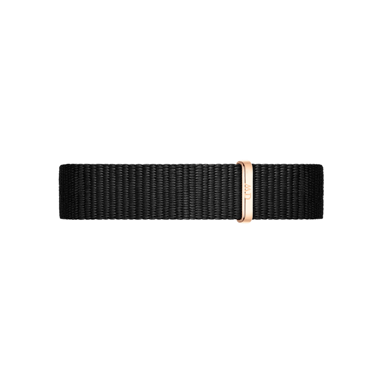 Cornwall Strap Rose Gold features a sleek black polyester NATO watch strap with a polished rose gold loop, designed for a comfortable fit and a refined, modern finish.