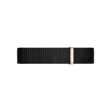 Cornwall Strap Rose Gold features a sleek black polyester NATO watch strap with a polished rose gold loop, designed for a comfortable fit and a refined, modern finish.