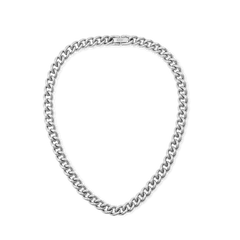 Chunky silver chain necklace featuring rounded polished links and a secure fold-over clasp, crafted from stainless steel for a modern, elegant look.