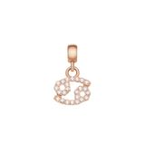 Cancer zodiac charm in rose gold stainless steel, detailed with sparkling cubic zirconia crystals in a petite, elegant design.