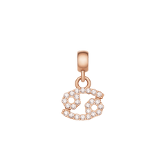 Cancer zodiac charm in rose gold stainless steel, detailed with sparkling cubic zirconia crystals in a petite, elegant design.
