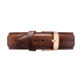 St Mawes Strap Rose Gold in smooth light brown leather with refined stitching and a rose gold buckle, offering a classic and elegant upgrade for any watch.
