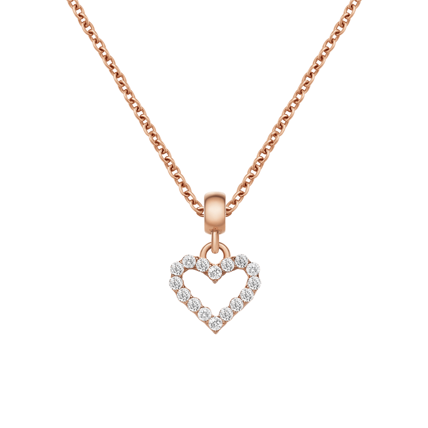 Heart Contour White Crystal Charm Rose Gold