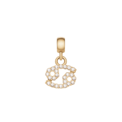 Cancer zodiac charm crafted in gold with shimmering cubic zirconia crystals and a smooth gold clasp, ideal for customising bracelets or necklaces.