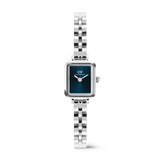 Quadro Mini Arch 3-link Arctic Sunray Silver women’s watch featuring a petite rectangular stainless steel case, deep blue sunray dial without indices, and a polished three-link silver bracelet.