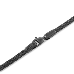 Close-up of the Tide Mesh Bracelet Graphite 2.8 showing its fine graphite mesh design and secure lobster clasp with subtle DW branding.