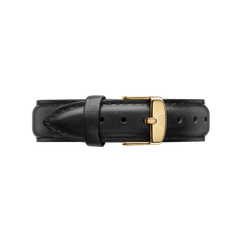 Black leather Sheffield Strap Gold with refined stitching and a polished gold buckle, designed for a classic and elegant watch upgrade.