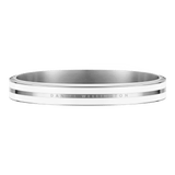 Minimalist silver bangle with a satin white enamel finish and Daniel Wellington engraved branding, crafted from stainless steel.