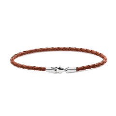 Slim brown braided leather bracelet with a polished silver stainless steel clasp, featuring a minimalist and elegant design ideal for everyday wear.