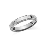 Polished silver ring crafted from stainless steel, featuring two rows of white cubic zirconia crystals along the chamfered edge and an engraved Daniel Wellington logo for an elegant, contemporary look.
