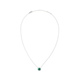 Silver necklace with adjustable chain, featuring a domed green malachite pendant framed by white cubic zirconia crystals.