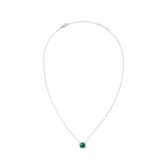 Silver necklace with adjustable chain, featuring a domed green malachite pendant framed by white cubic zirconia crystals.