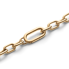 Detail of the Crystal Link Necklace Gold showing the integrated spring gate clasp in polished gold-tone stainless steel, highlighting the seamless and elegant chain design.