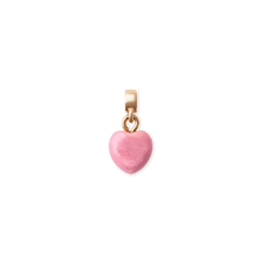 Heart-shaped charm crafted from pink rhodonite gemstone with natural veining, set in a rose gold PVD-finished stainless steel bail, shown against a plain background.