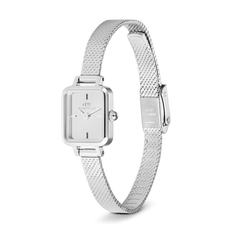 Quadro Mini Reflection Silver women’s watch with rectangular mirror dial and slim polished stainless steel mesh strap.