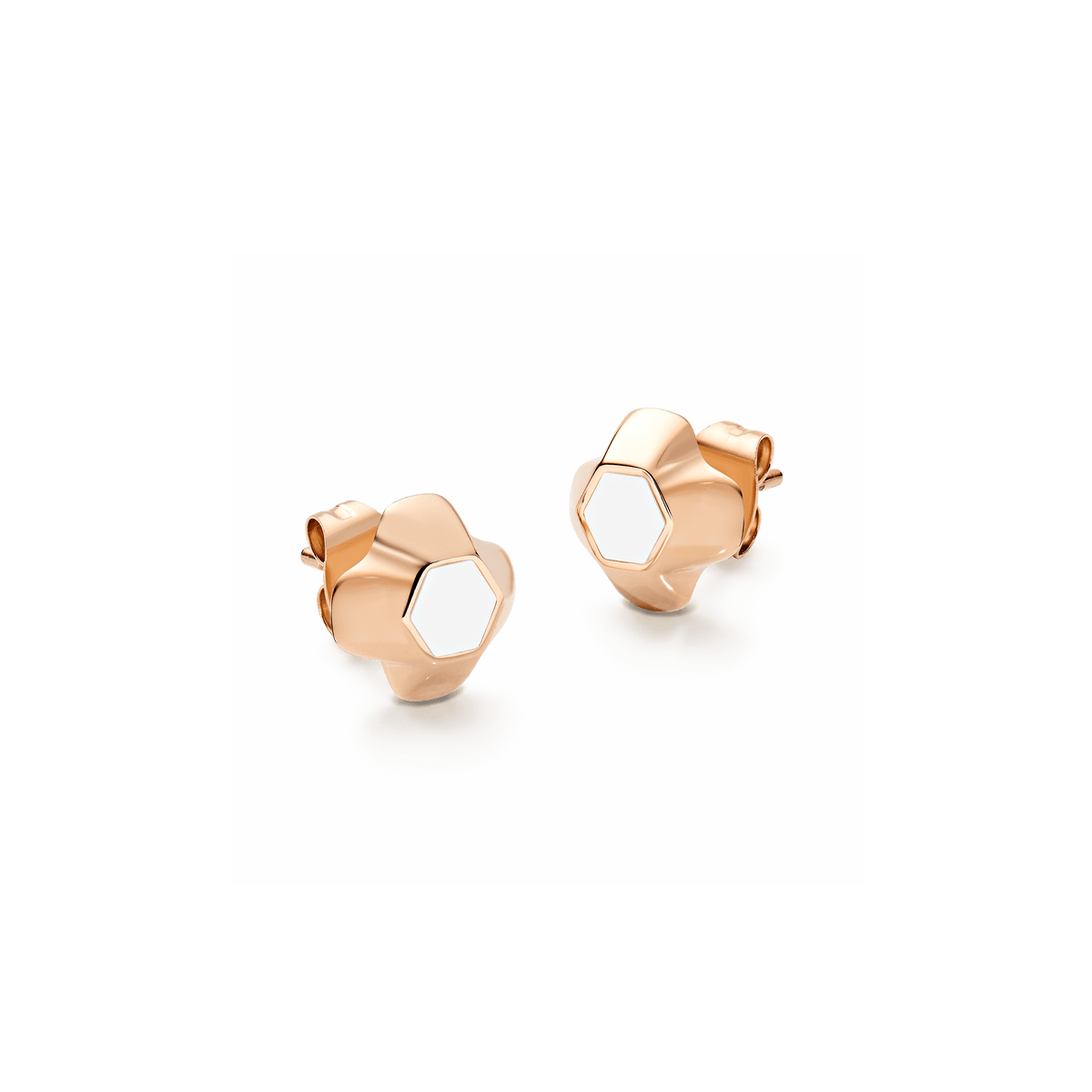 North Star Earrings Small White Enamel Rose Gold
