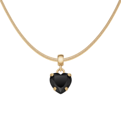 Heart-shaped black cubic zirconia charm set in a gold-plated stainless steel claw, shown on a sleek gold chain for a modern, elegant jewellery look.