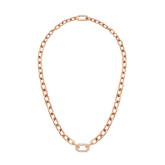Rose gold chain necklace featuring chunky links and a central statement link adorned with sparkling cubic zirconia crystals, finished with a polished, modern design.