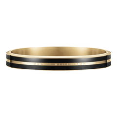 Gold and black Daniel Wellington Emalie Infinite bracelet featuring dual enamel stripes, a smooth polished finish, and subtle engraved detailing.