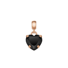 Rose gold charm featuring a heart-shaped black cubic zirconia crystal in a claw setting, designed for bracelets or necklaces with a minimalist and elegant style.