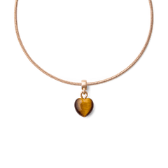 Rose gold necklace featuring a heart-shaped tiger eye charm with natural golden-brown veining, offering a refined and elegant accent for everyday wear.