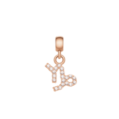 Capricorn zodiac charm in rose gold stainless steel, adorned with sparkling cubic zirconia crystals in a petite, elegant design.