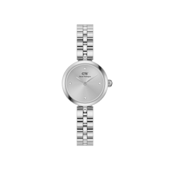Elan Lumine Unitone Silver women’s watch with 22mm round dial, crystal markers, and polished stainless steel strap.