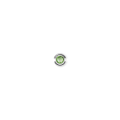 Sterling silver charm featuring a round, faceted peridot-coloured crystal in a minimalist setting, designed for necklaces or bracelets.