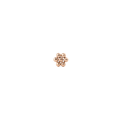 Petite rose gold flower stud earring with a minimalist floral design and polished finish, crafted from stainless steel.
