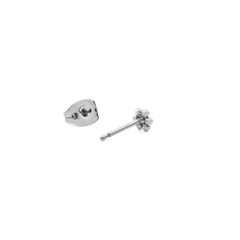 Flower Stud Silver earring in polished stainless steel shown with butterfly back, highlighting its petite flower motif and minimalist design.