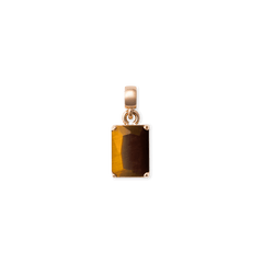 Octagonal tiger eye stone charm set in rose gold PVD plated stainless steel, featuring warm golden-brown tones and a polished finish, designed for necklaces or bracelets.